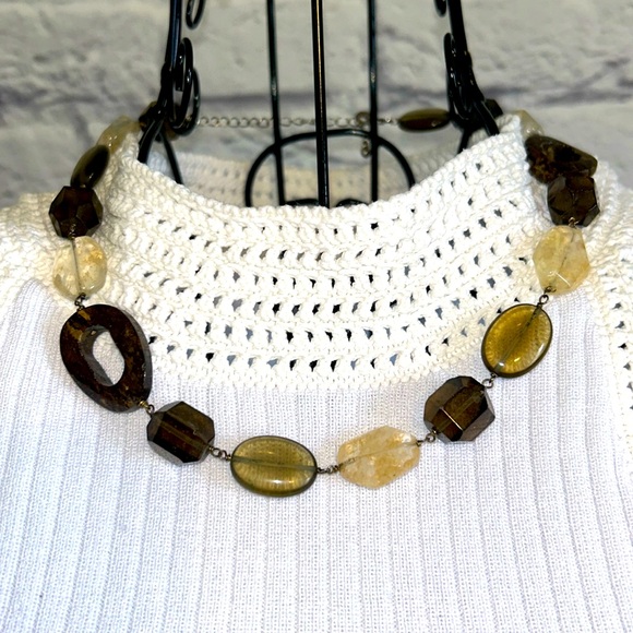 Glass Geometric Shaped Brown and Cream Tones Necklace - Picture 1 of 5